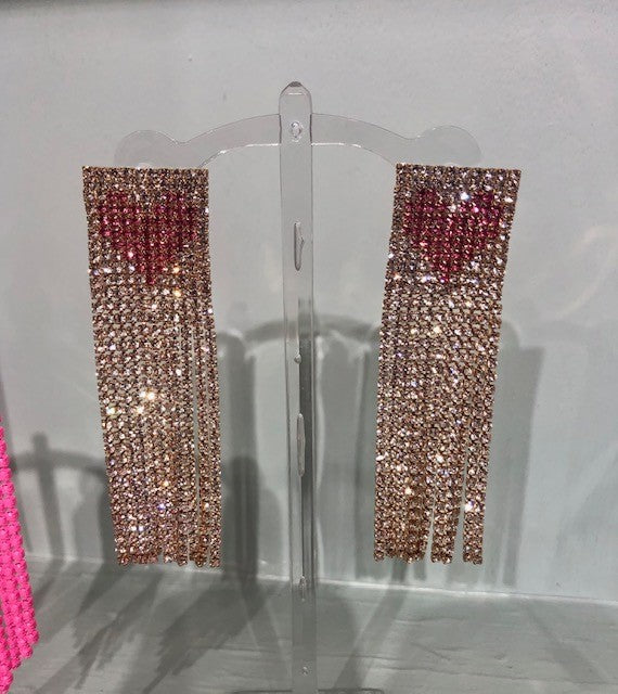 SQUARE PINK HEART CRYSTAL EARRINGS