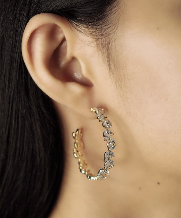 Sparkle Leaf Hoop Earrings