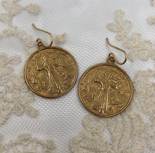 St Francis Medal Earrings