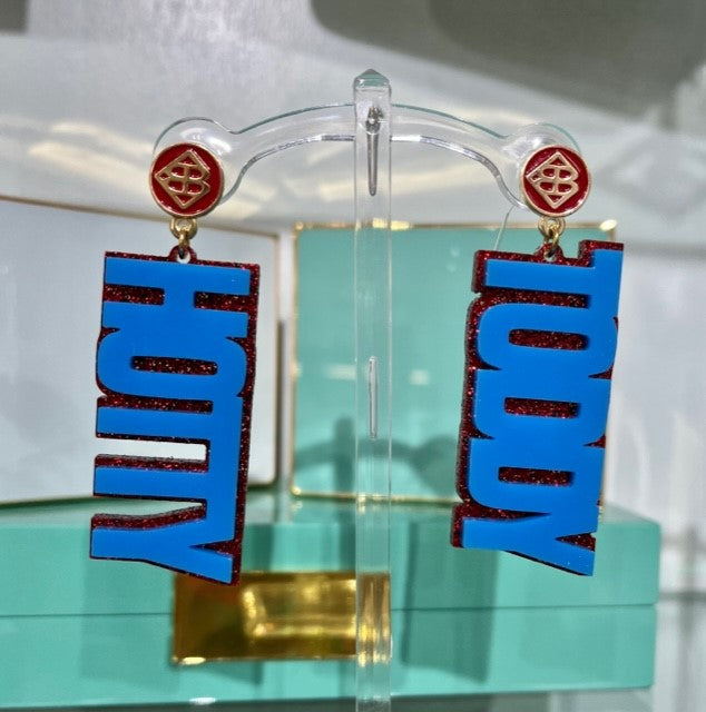 POWDER BLUE AND RED GLITTER HOTTY TODDY EARRINGS