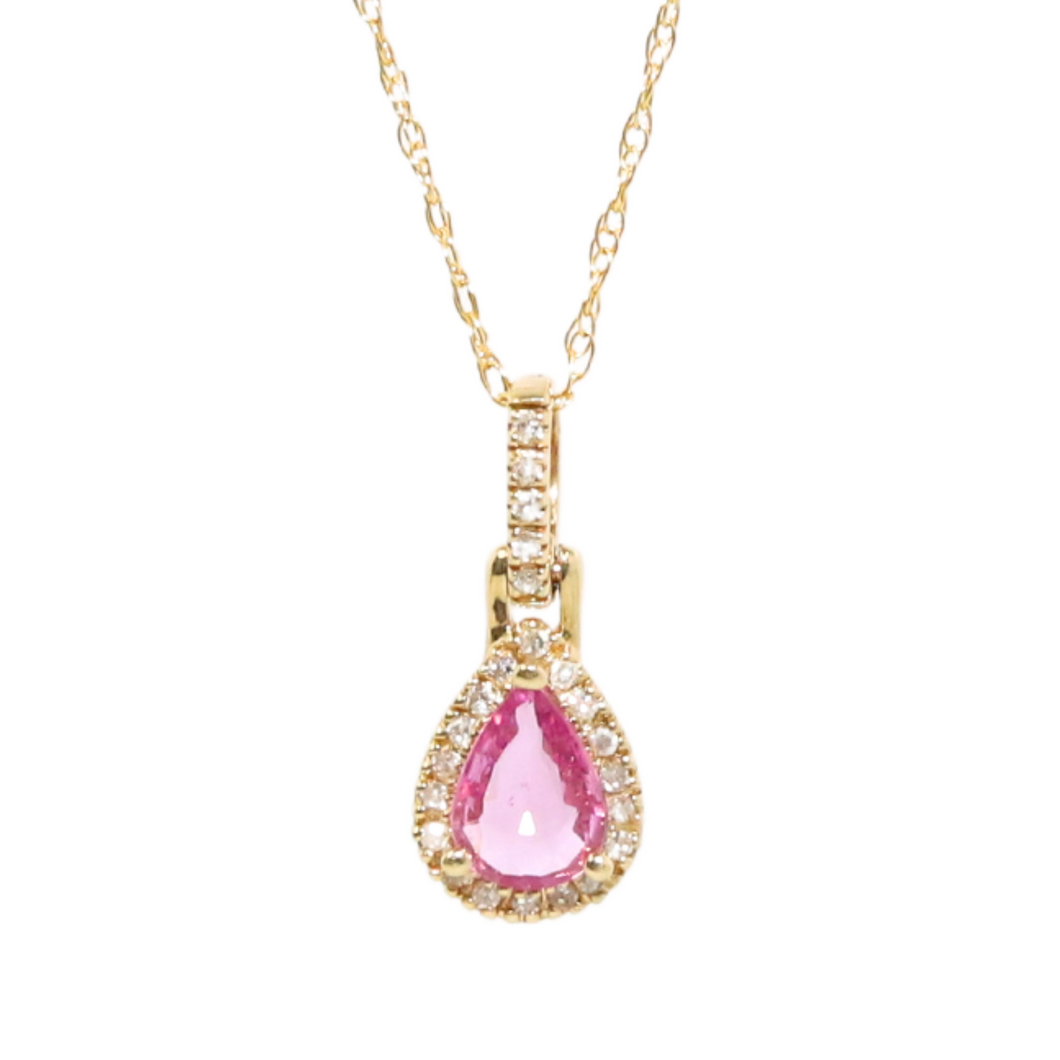 Pink Sapphire And Diamond Halo Pendant Necklace