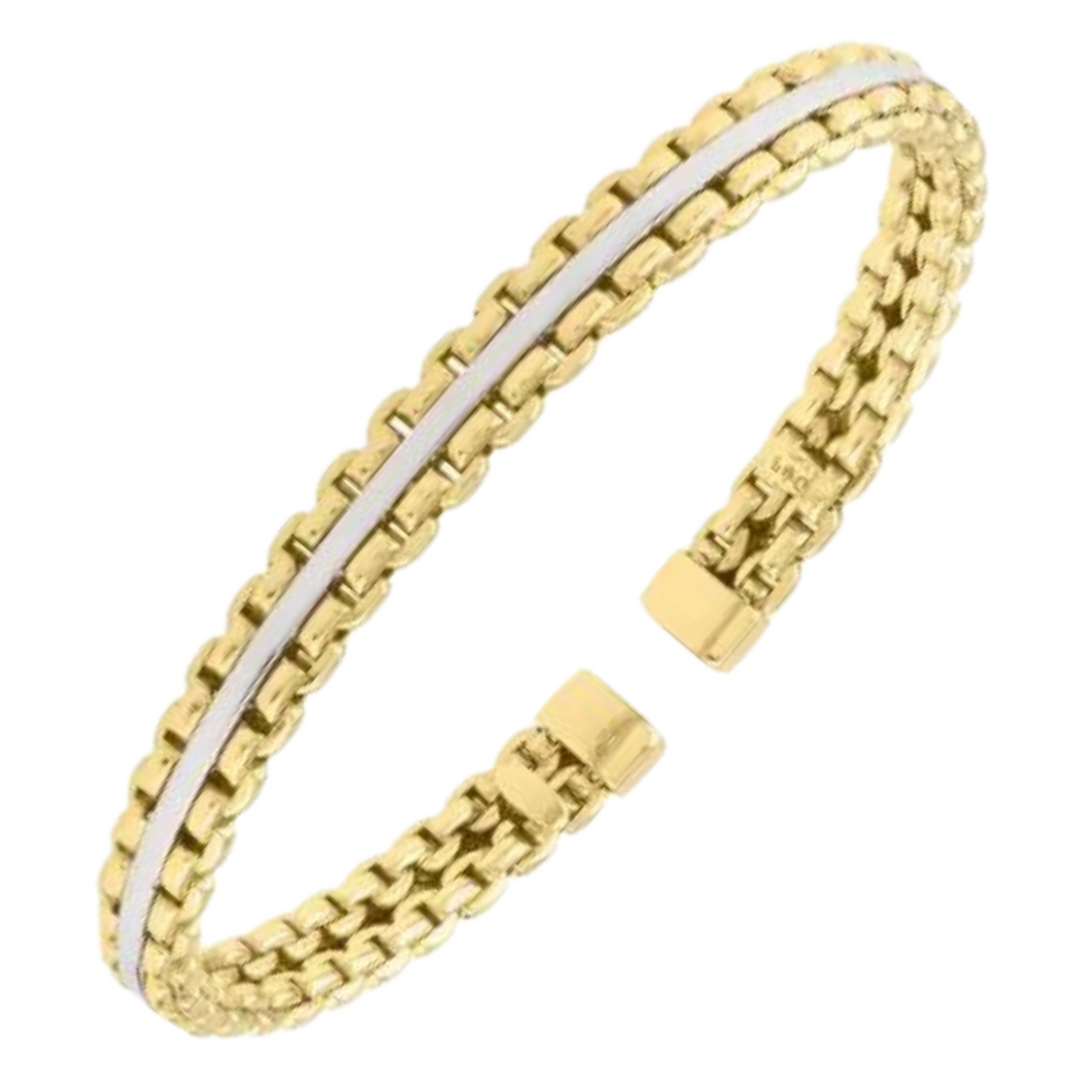 14K Gold Two-Tone Venetian Link Cuff Bracelet