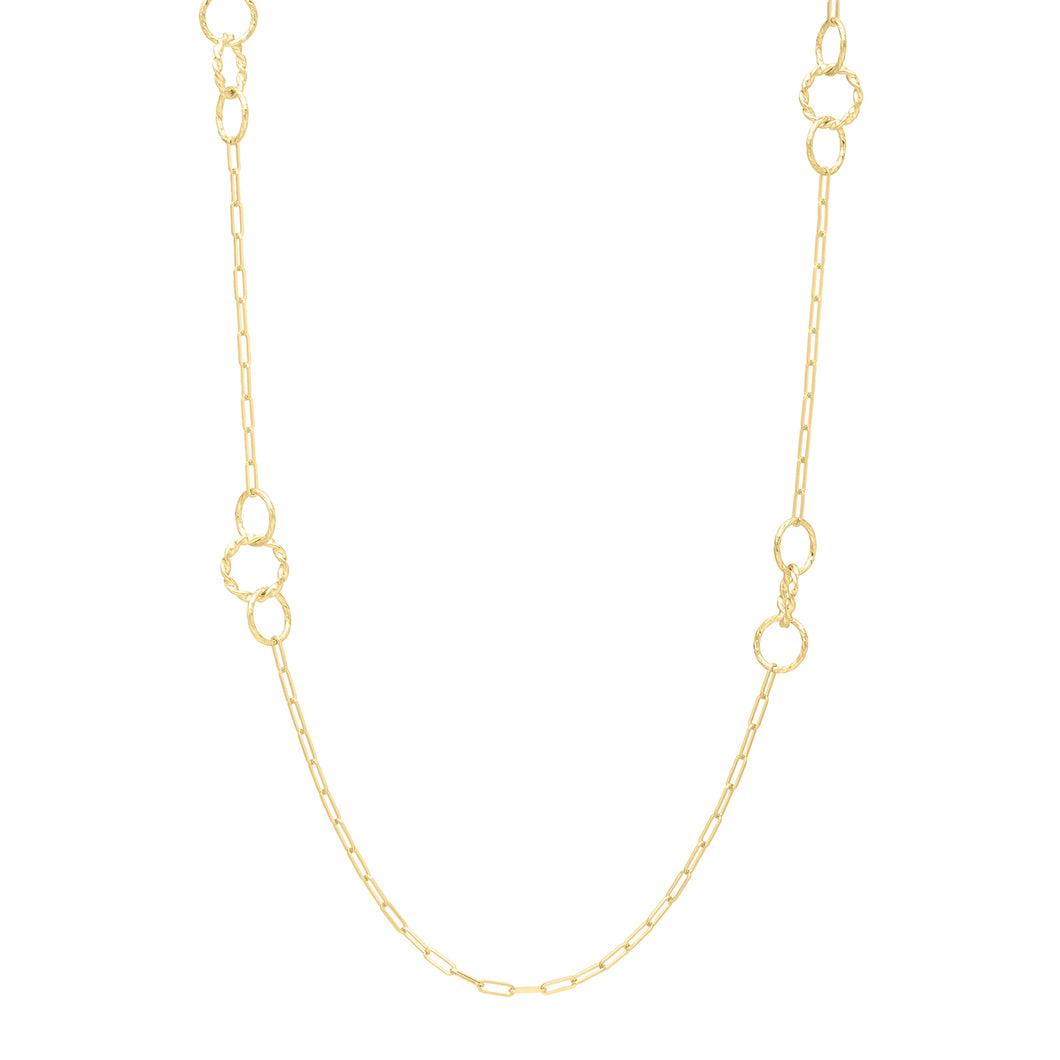 14ky Circle Stationed Paperclip Link Necklace