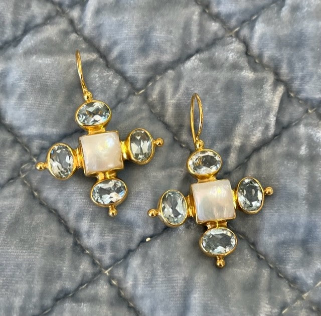 MARTINA PEARL AND AQUA EARRINGS