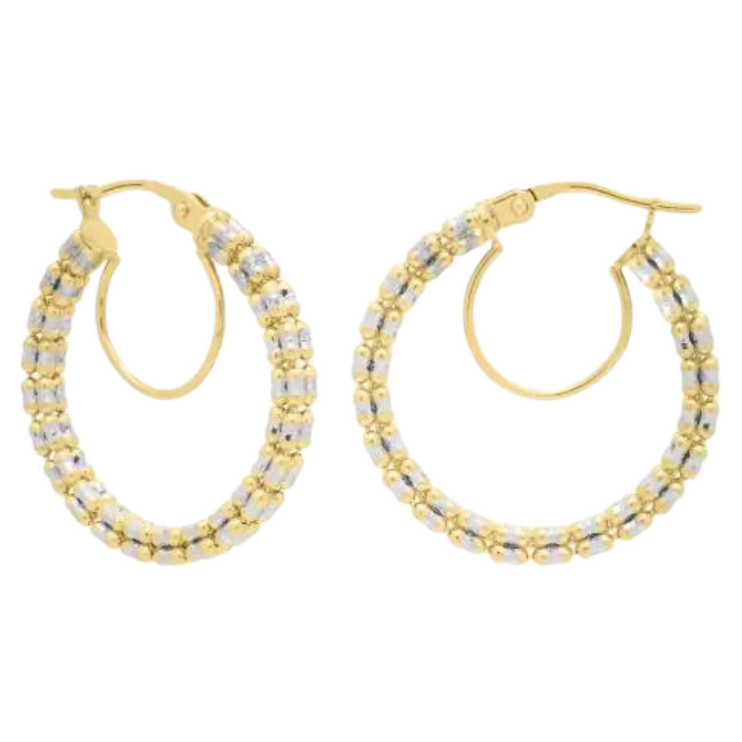 14K Gold Iced Round Hoops