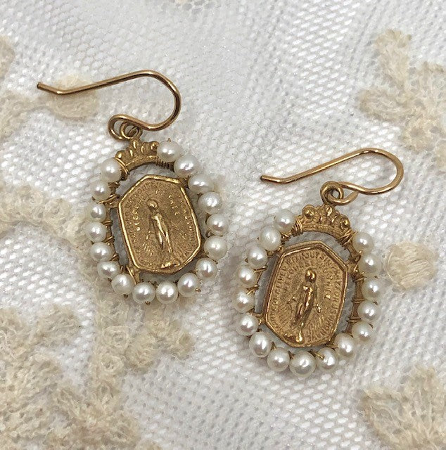 Pearl Bronze Medal Earrings